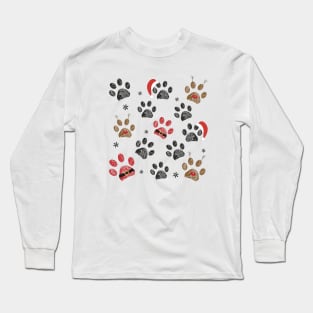 Paw prints with Santa Claus, deer and red hat Long Sleeve T-Shirt